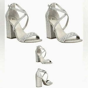 Silver Rinestone Block Heel Sparkling Wedding Glitter Formal Dress Sandals New